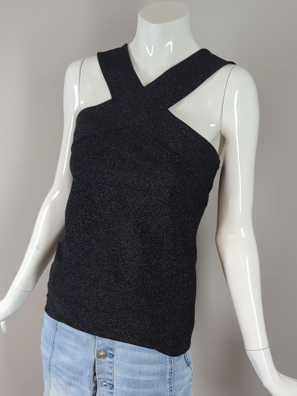 Karen Millen Black Glitter Cross-Front Camisole Size 10 Uk